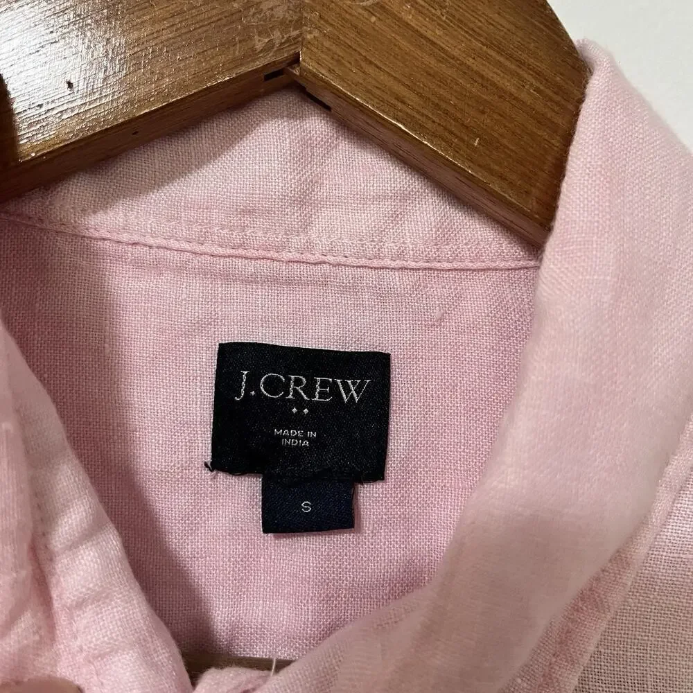 J Crew Mens Linen Short Sleeve Button Up Shirt Size S Pale Pink Coastal Beachy‎